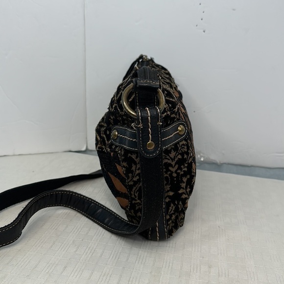 FOSSIL MULTICOLOR TAPESTRY GENUINE LEATHER STRAP XBODY HOBO SHOULDER BAG HANDBAG - Picture 2 of 11